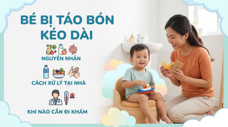 Bé bị táo bón kéo dài: Nguyên nhân, cách xử lý tại nhà và khi nào cần đi khám