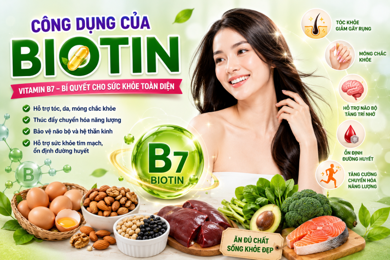 Công dụng của Biotin đối với sức khỏe: Bí quyết giúp tóc đẹp, móng chắc và cơ thể khỏe mạnh