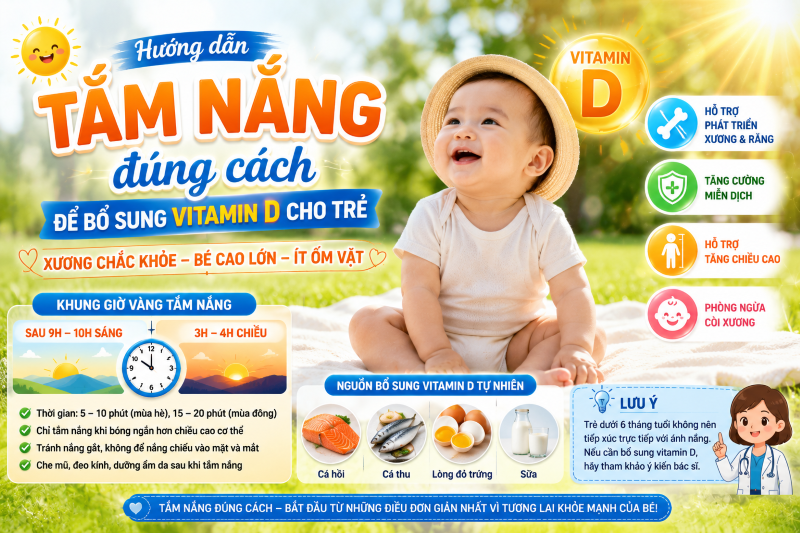 Hướng dẫn tắm nắng đúng cách để bổ sung vitamin D cho trẻ