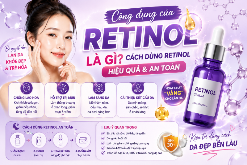 Công dụng của Retinol là gì? Cách dùng Retinol hiệu quả và an toàn cho da