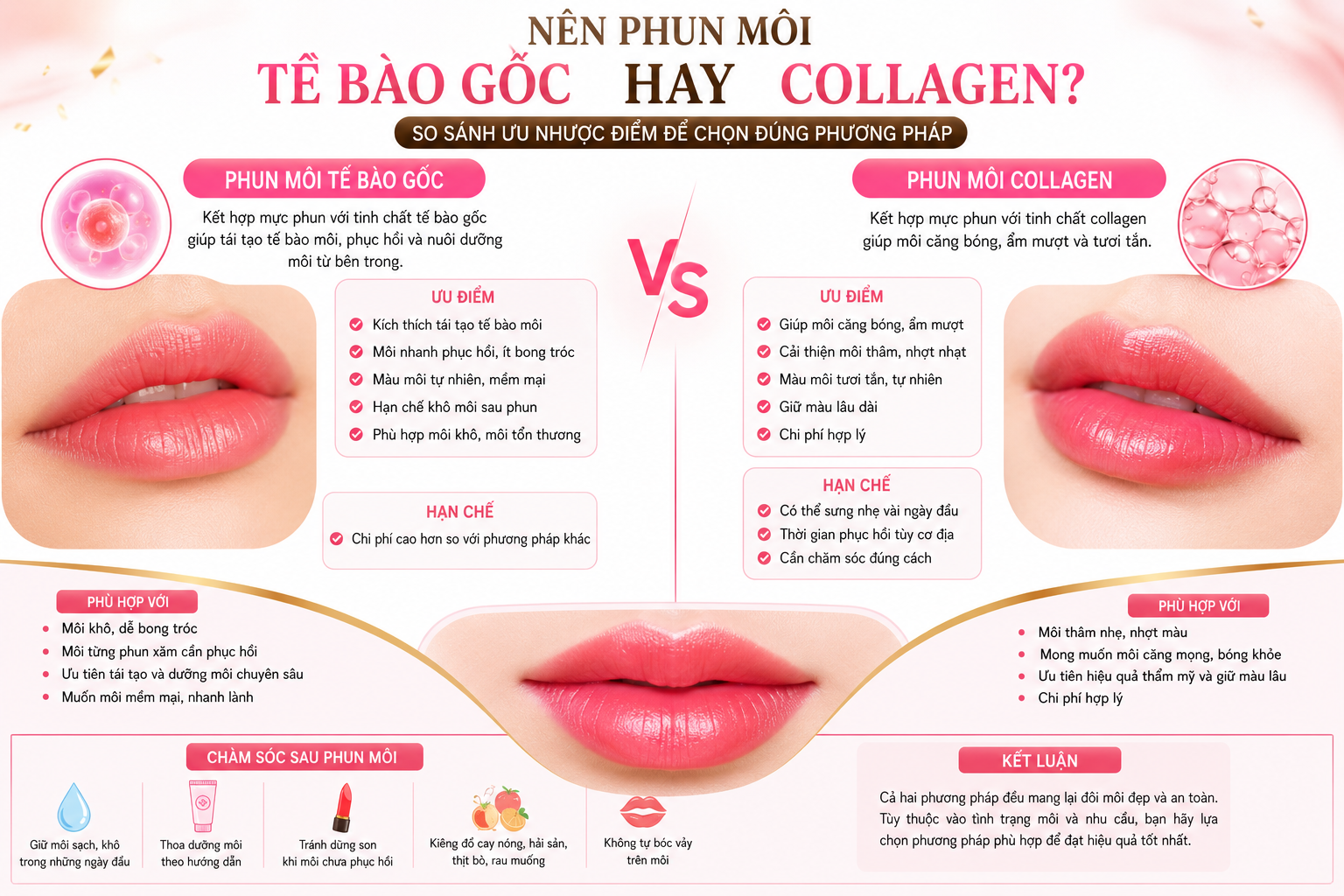 Nên Phun Môi Tế Bào Gốc Hay Collagen? So Sánh Chi Tiết Để Chọn Đúng Phương Pháp